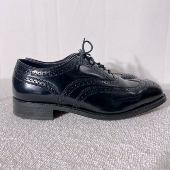 Vintage Florsheim Black Leather Lexington Wingtip Oxford Lace Up Dress Shoes 8.5 - Picture 1 of 12